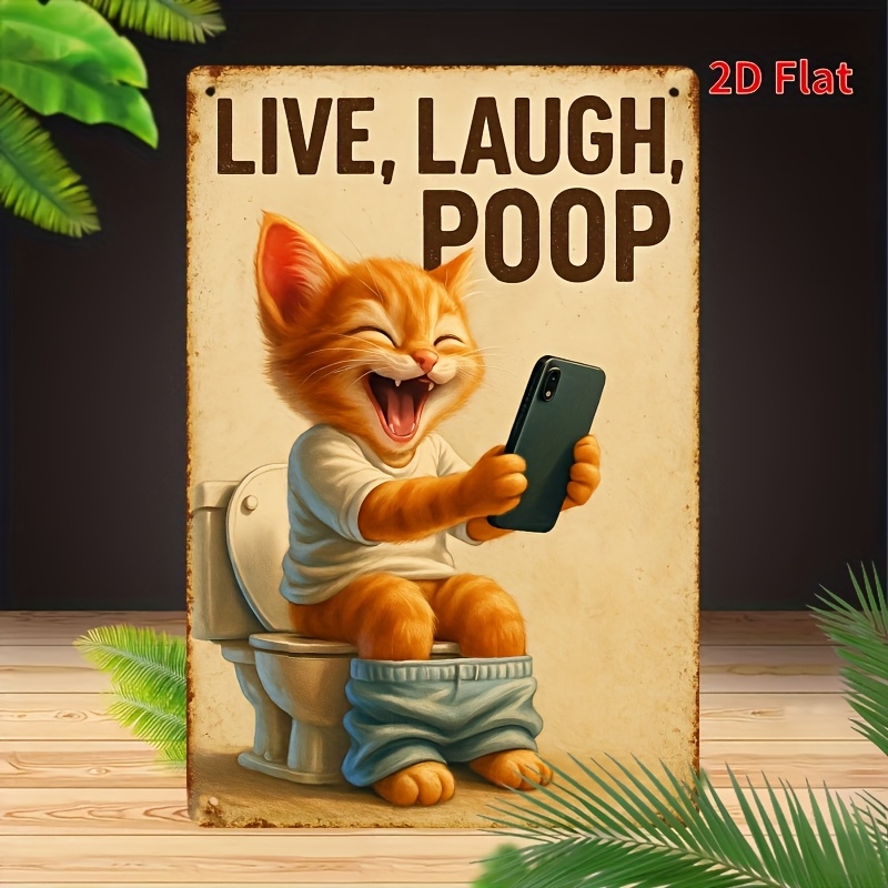 Embroidery Wall Art - Funny Cat on Toilet Wall Art