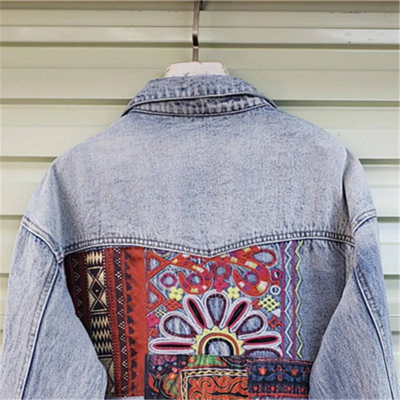 Embroidery Jacket Jeans - Giacca di jeans con tasca grande
