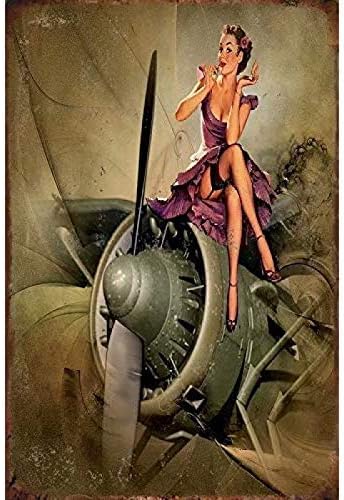 Embroidery Wall Art - Targa Vintage in Metallo con Pin-up