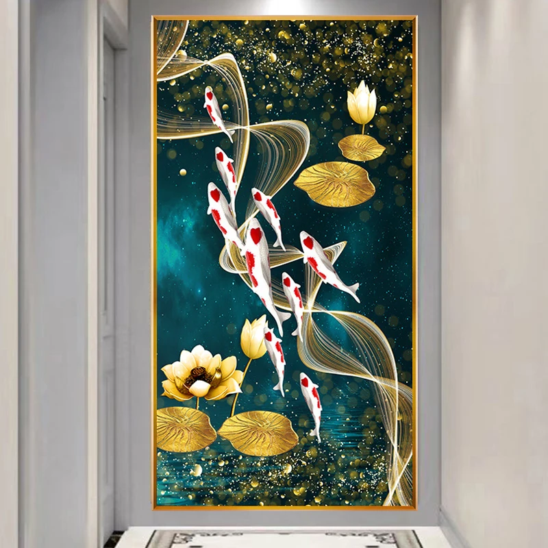 Embroidery Fish - Nove pesci loto dorato pittura diamante