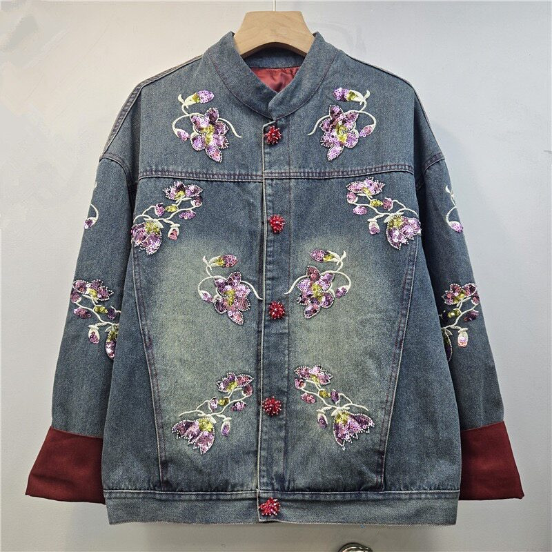 Embroidery Jacket Jeans - Giacca in Denim con Ricami Floreali